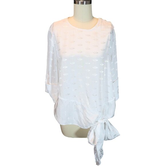BY MALENE BIRGER White Jacquard Cuffed Kimono Sleeve Tie Hem Top Size 40 EU L US - Picture 1 of 8